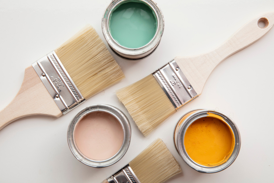 DIY Paint Brush with Colorful Sample Paint Pots